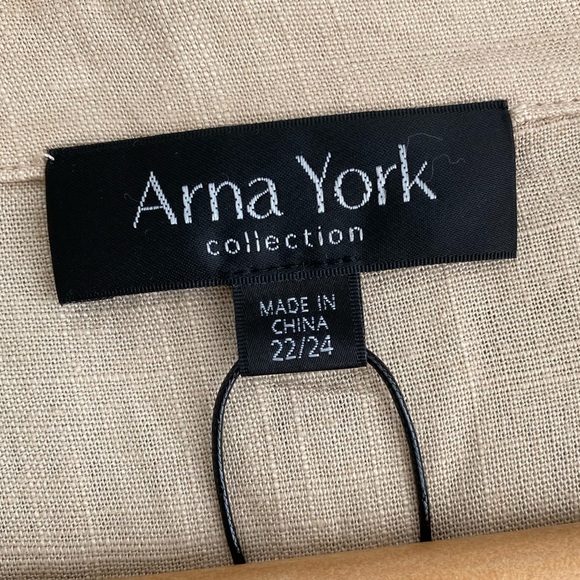 Arna York Women's Viscose-Linen Long Sleeve Button Down Shirt, Tan, Size 22/24 - Picture 3 of 10